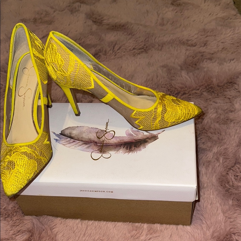 Jessica Simpson Vibrant Yellow Lace Heels
